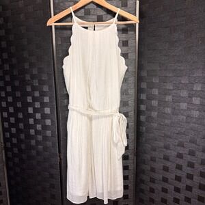 By&By Girls‎ Off White Scallop Halter Mini Fit & Flare Belt Dress Sz XL Ivory